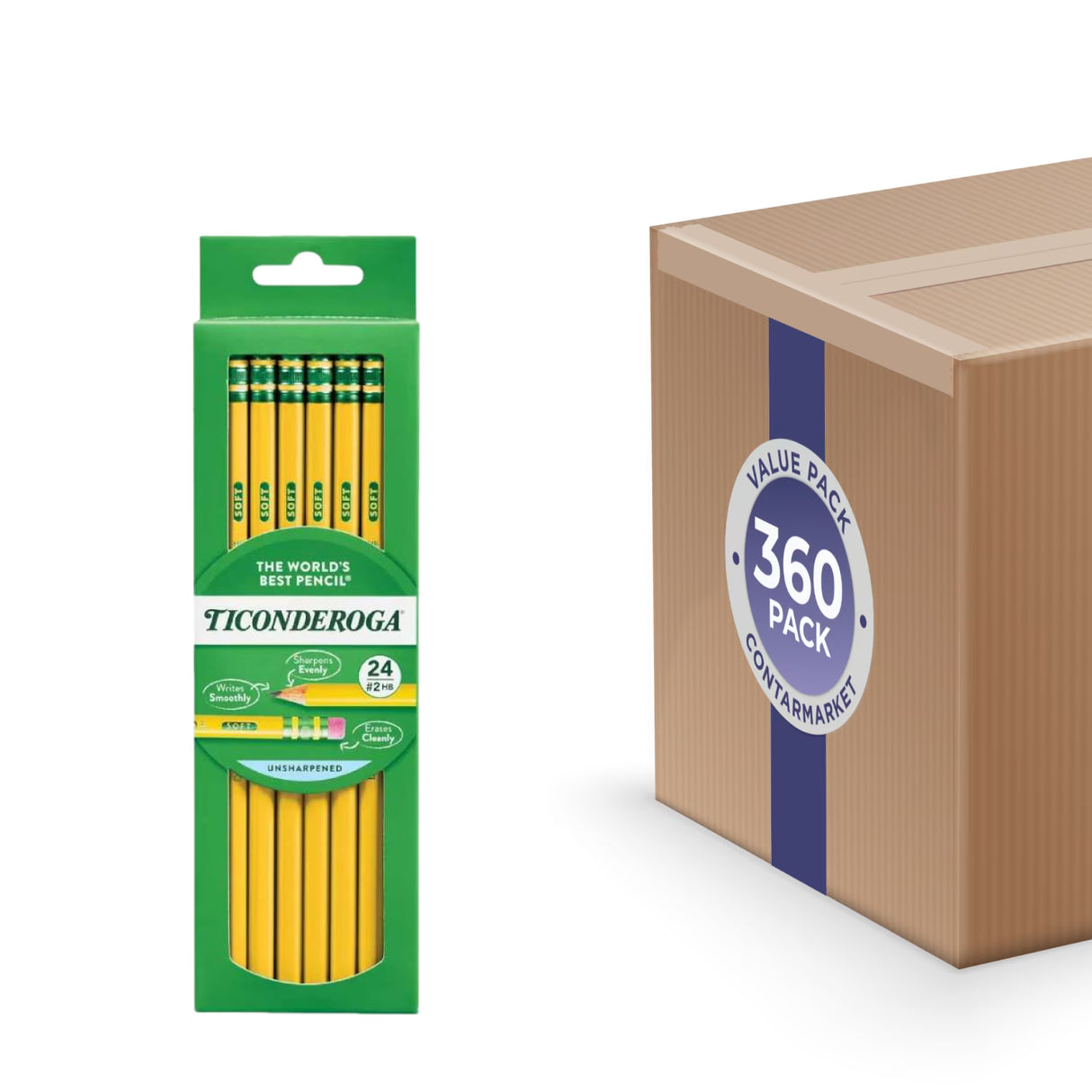 Ticonderoga - #2 Wood Pencils, 2mm, Erasable, Yellow, Kids - 24 Ct - 360 Pack