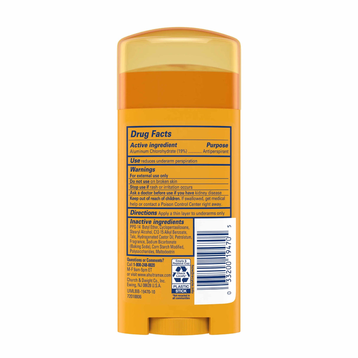 A&H Deodorant UltraMax Solid Powder Fresh, 2.6 oz - 240 Pack