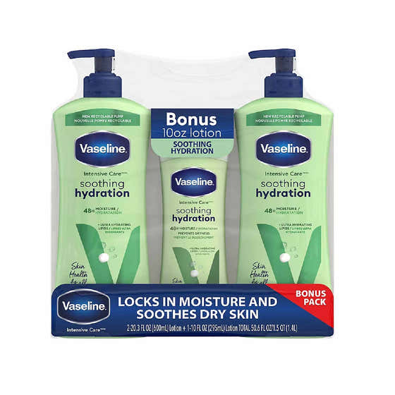 Vaseline Intensive Care Body Lotion Soothing Hydration, 2pk/20.3oz + Bonus Bottle 10oz | Vaseline - Vaseline