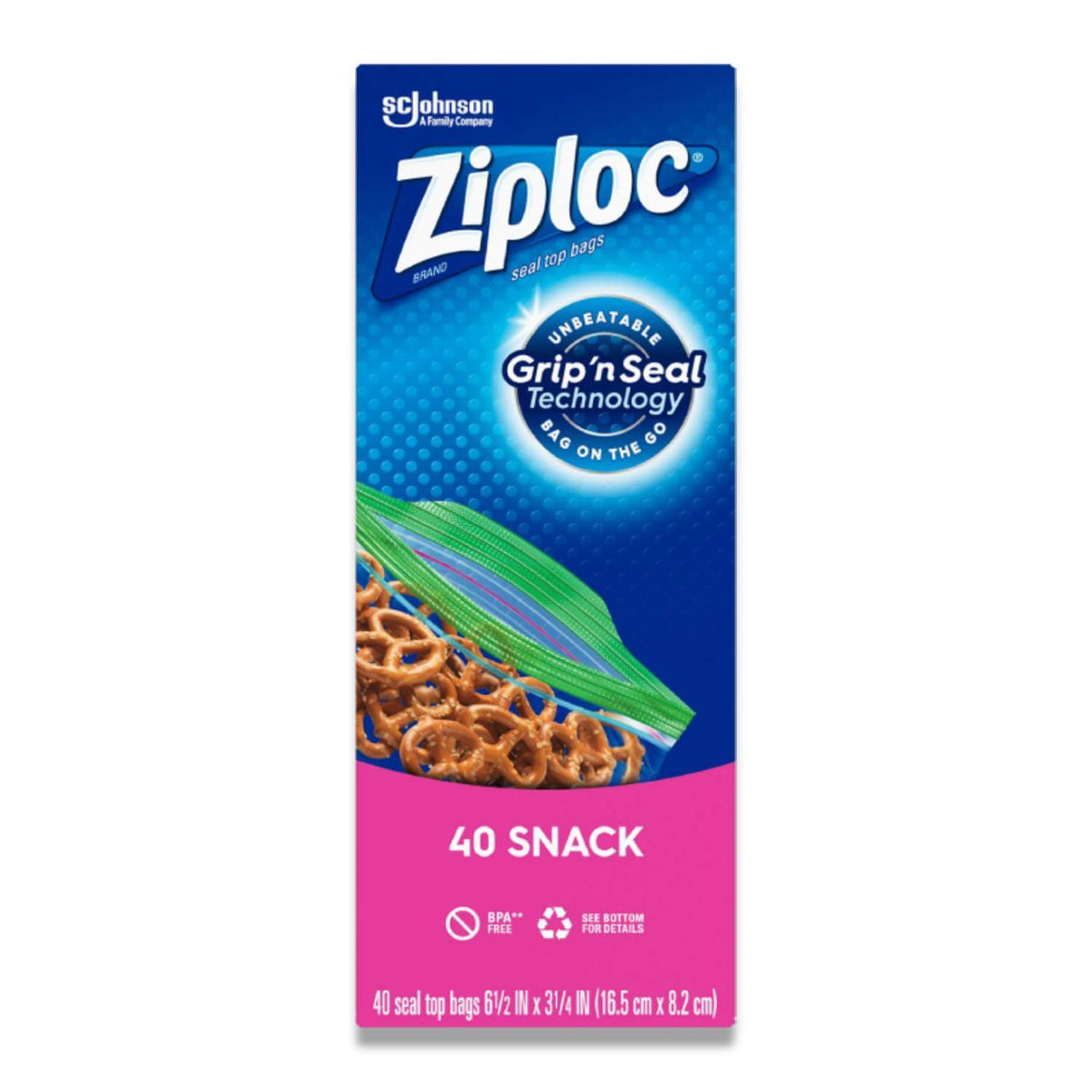 Ziploc - Snack Bags with Grip 'n Seal Technology  - 40 Ct - 12 Pack