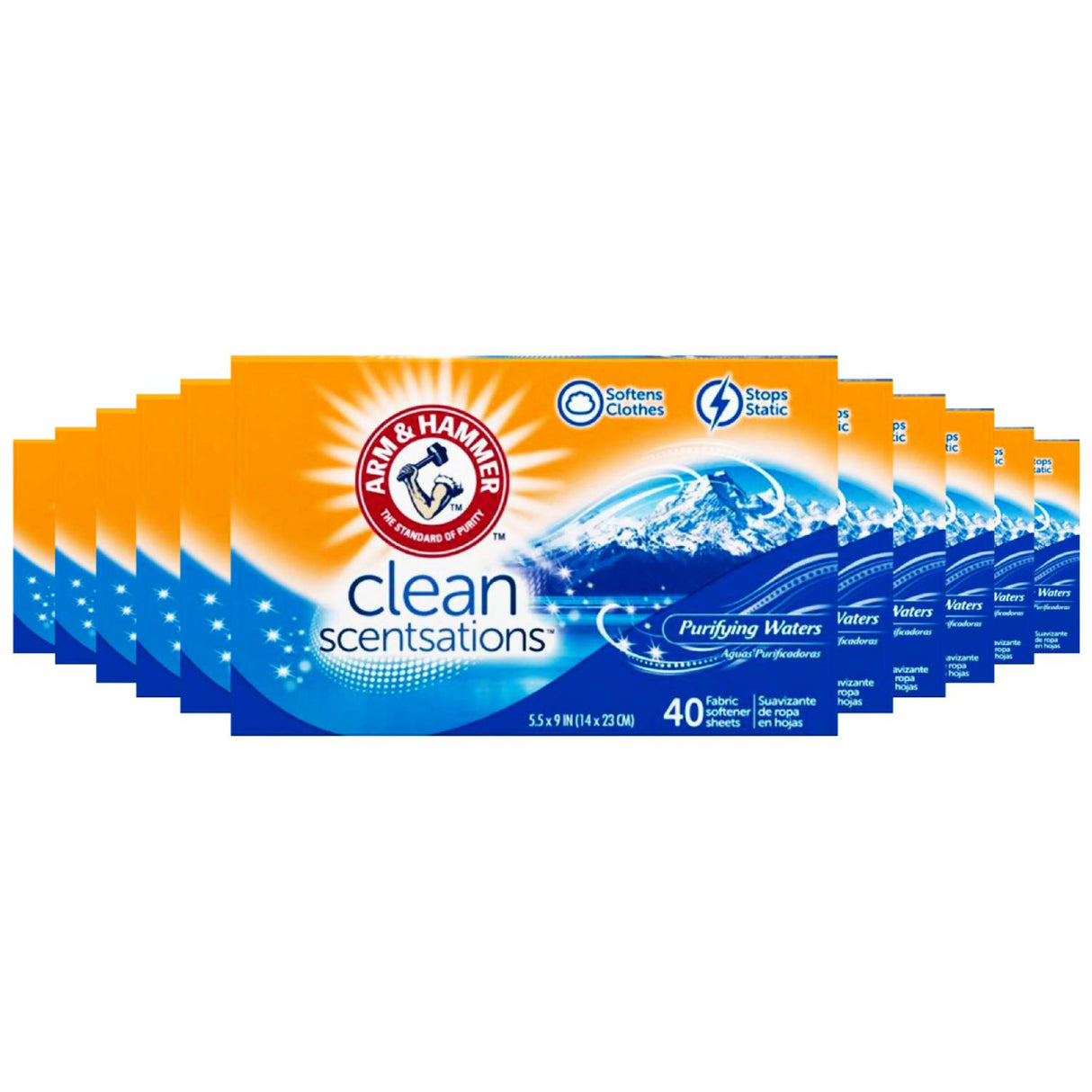Arm & Hammer Fabric Softener Sheets Purifying Waters, 40 Count - 12 Pack