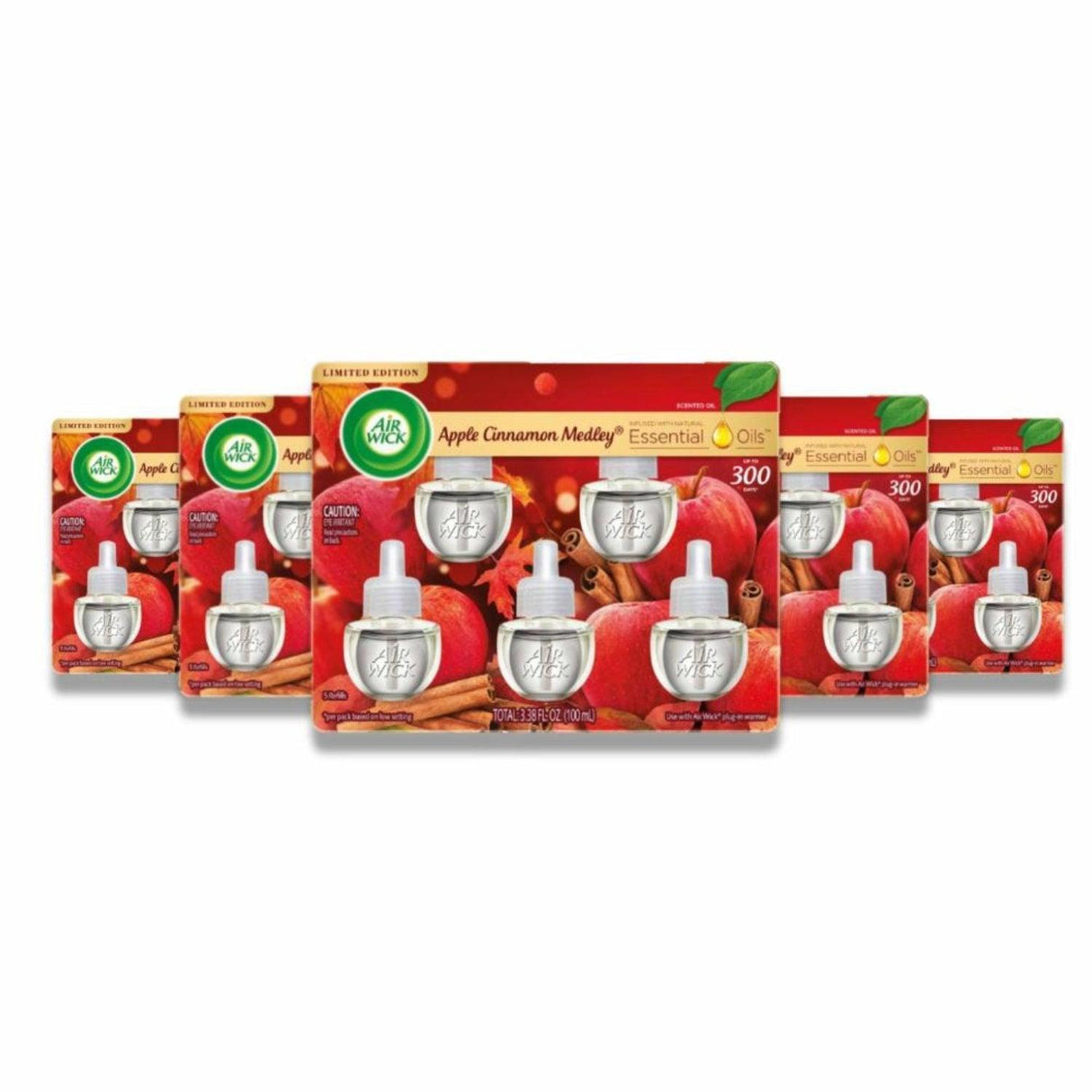 Air Wick - Scented Oil, Apple Cinnamon Medley - 3.38 Oz  (5 Ct Each) - 5 Pack