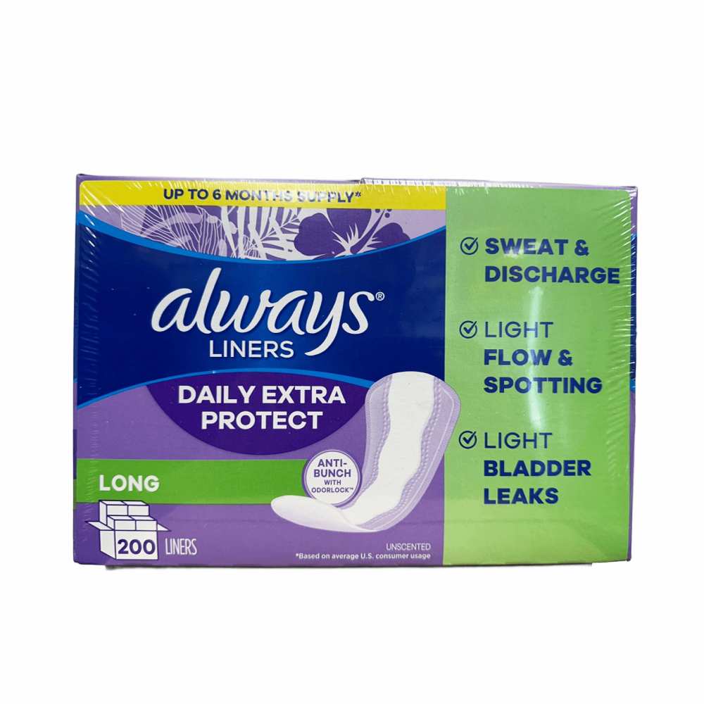 Always Anti-Bunch Xtra Protection Daily Liners, Long, Unscented - 200 Ct