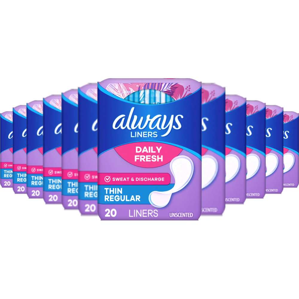 Always - Thin Regular Liners, Daily Fresh, Unscented - 20 Ct Ea - 24 Pack