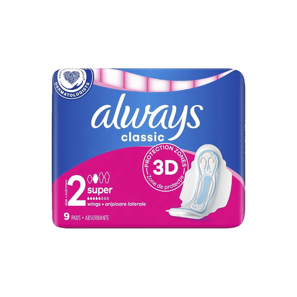 Always - Classic Pads - Super Absorbency, 9 ct - 16 Pack