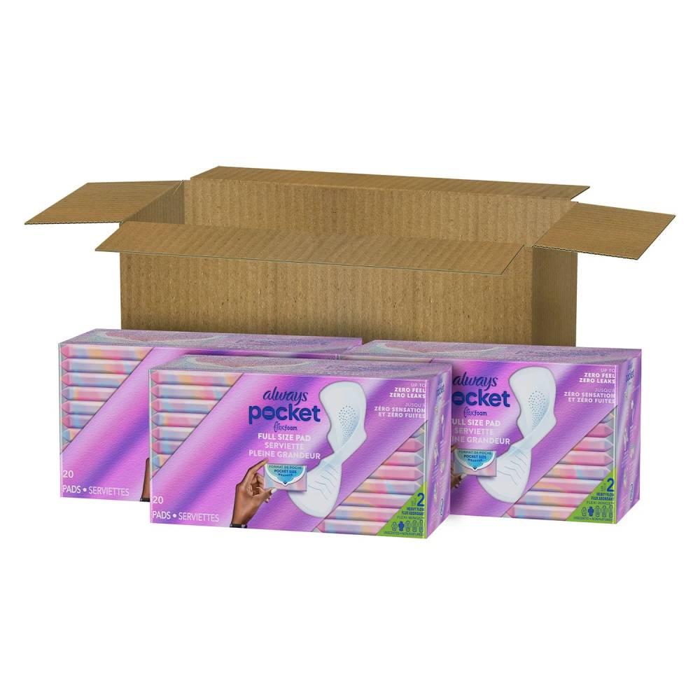 Always Pocket FlexFoam Heavy Flow Pads with Wings, 60 ct