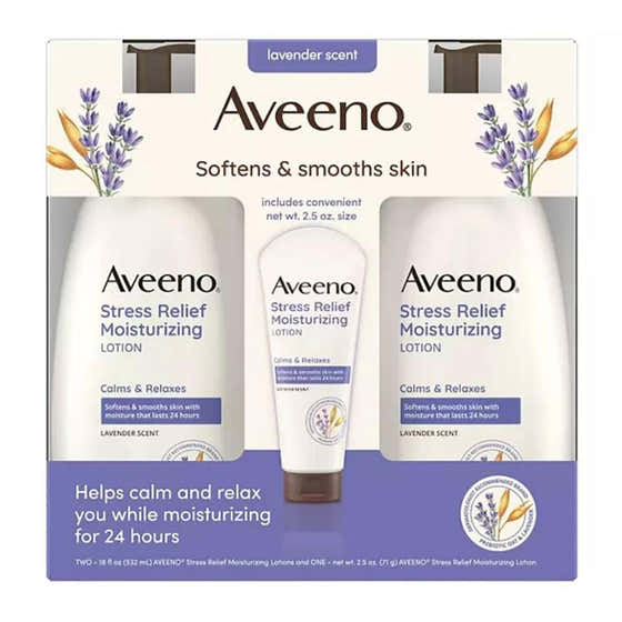 Aveeno - Stress Relief Body Lotion - 18 Oz - 2 Pack + 2.5 Oz Tube | Aveeno - Health & Beauty Pack