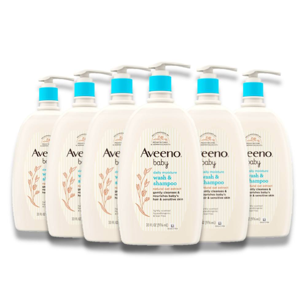 Aveeno Baby Daily Moisture Wash & Shampoo - 33 Oz - 6 Pack Contarmarket