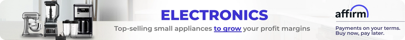 Advertisement for electronics with small appliances and Affirm financing