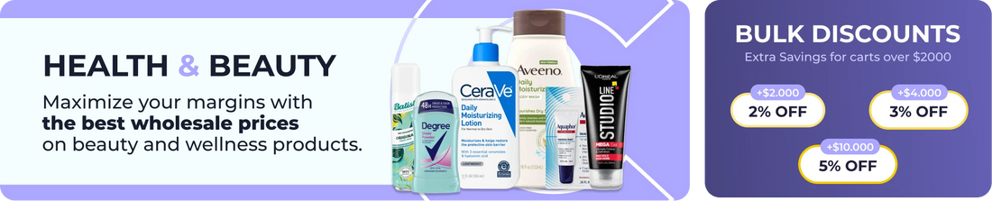 Health and beauty products with promotional text on a purple and white background