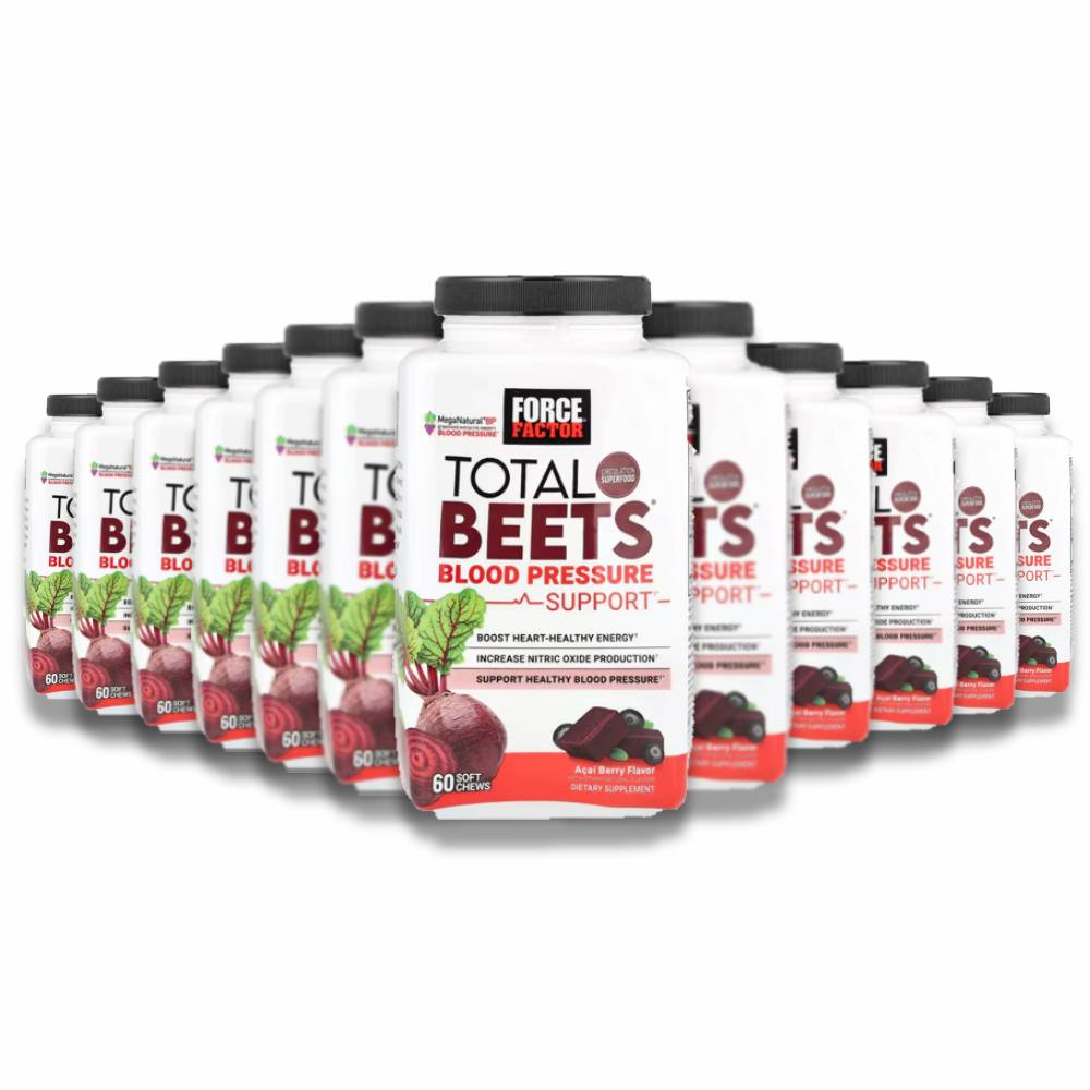 Force Factor - Total Beets, Blood Pressure Support, Acai Berry, Bottle - 60 Soft Chews - 12 Pack