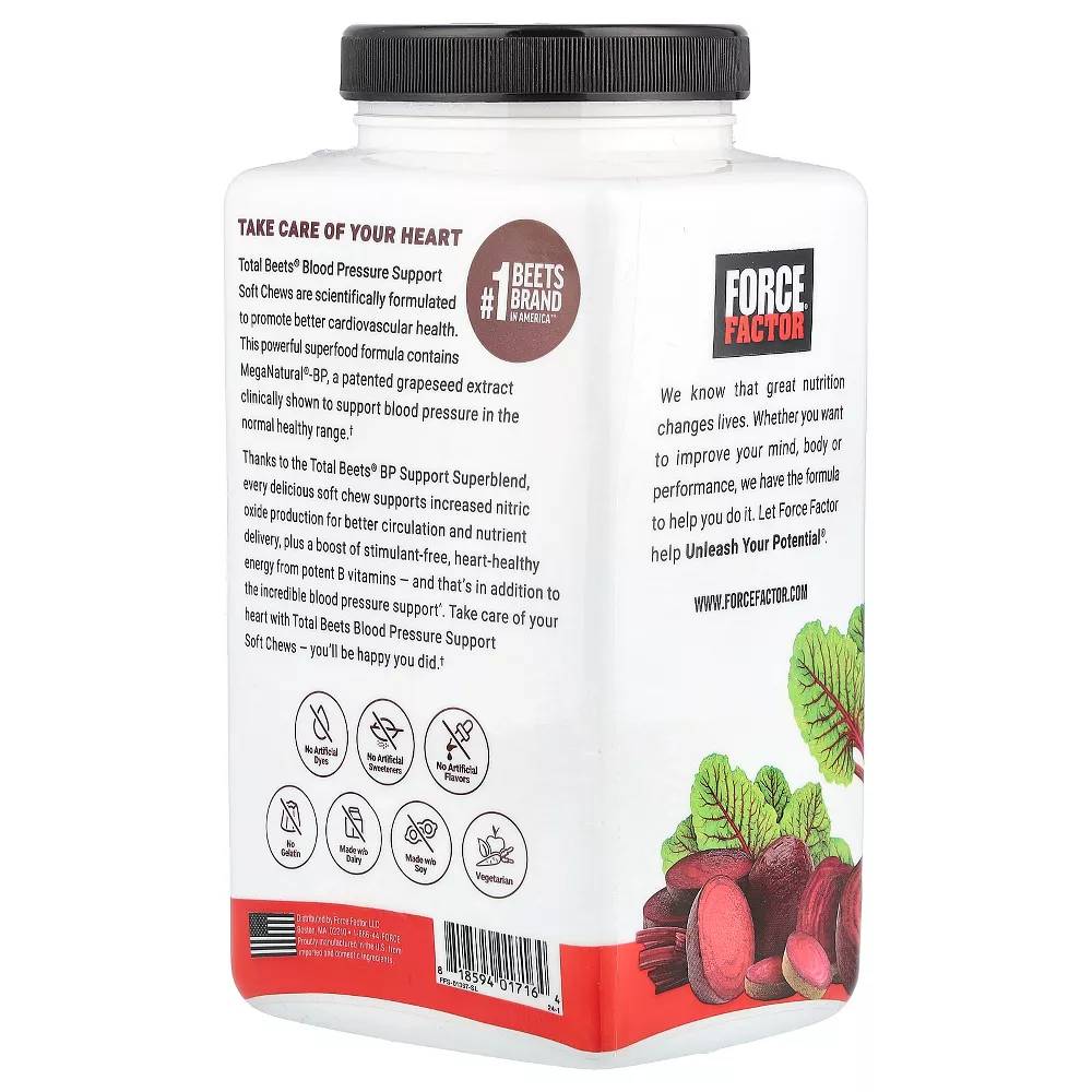 Force Factor - Total Beets, Blood Pressure Support, Acai Berry, Bottle - 60 Soft Chews - 12 Pack
