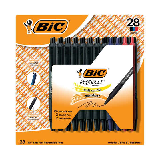 BIC -  Soft Feel Retractable Ballpoint Pens with Soft Touch Comfort Grip Medium Point, Assorted Colors - 28 Count | Bic - ...