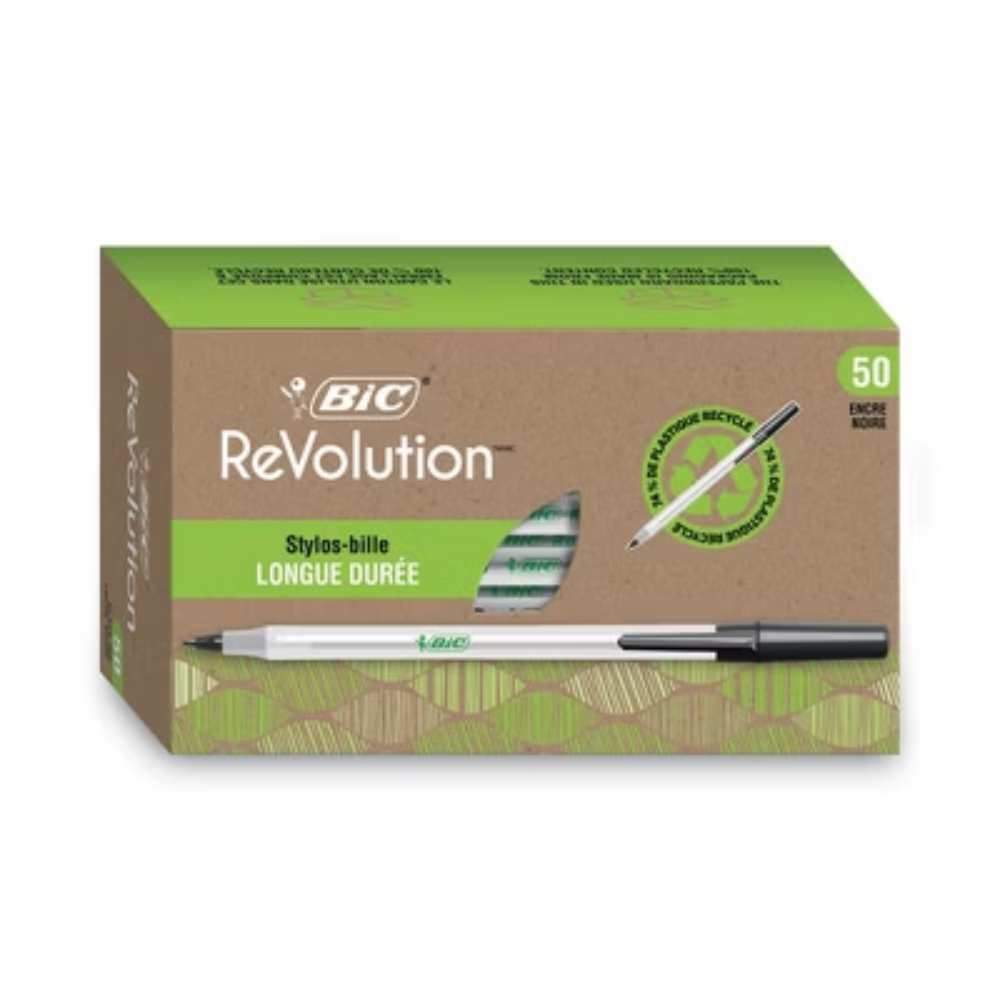 BIC Ecolutions Round Stic Ballpoint Pen, Medium Point (1mm), Black Ink - Box of 50
