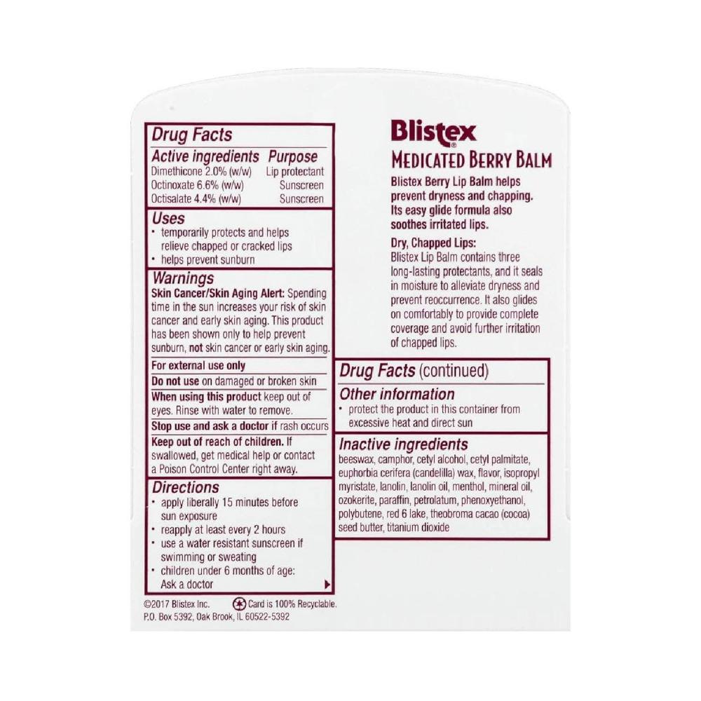 Blistex Medicated Lip Balm, SPF 15, Berry. 0.15 oz Tubes - 24 Pack