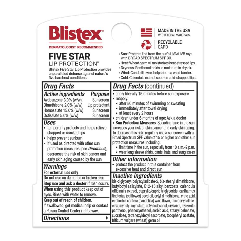 Blistex - Five Star Lip Protection SPF 30 - 0.15 Oz - 24 Pack