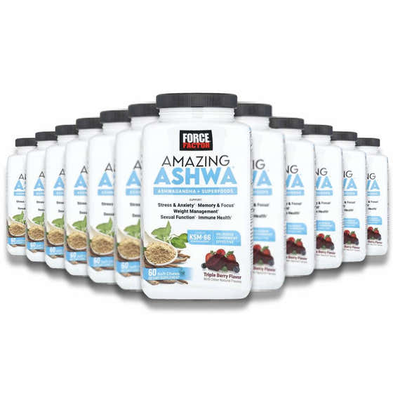 Force Factor - Amazing Ashwa, Triple Berry, Ashwaganda Supplement, Bottle - 60 Soft Tablets - 12 Pack | Force Factor - Nut...