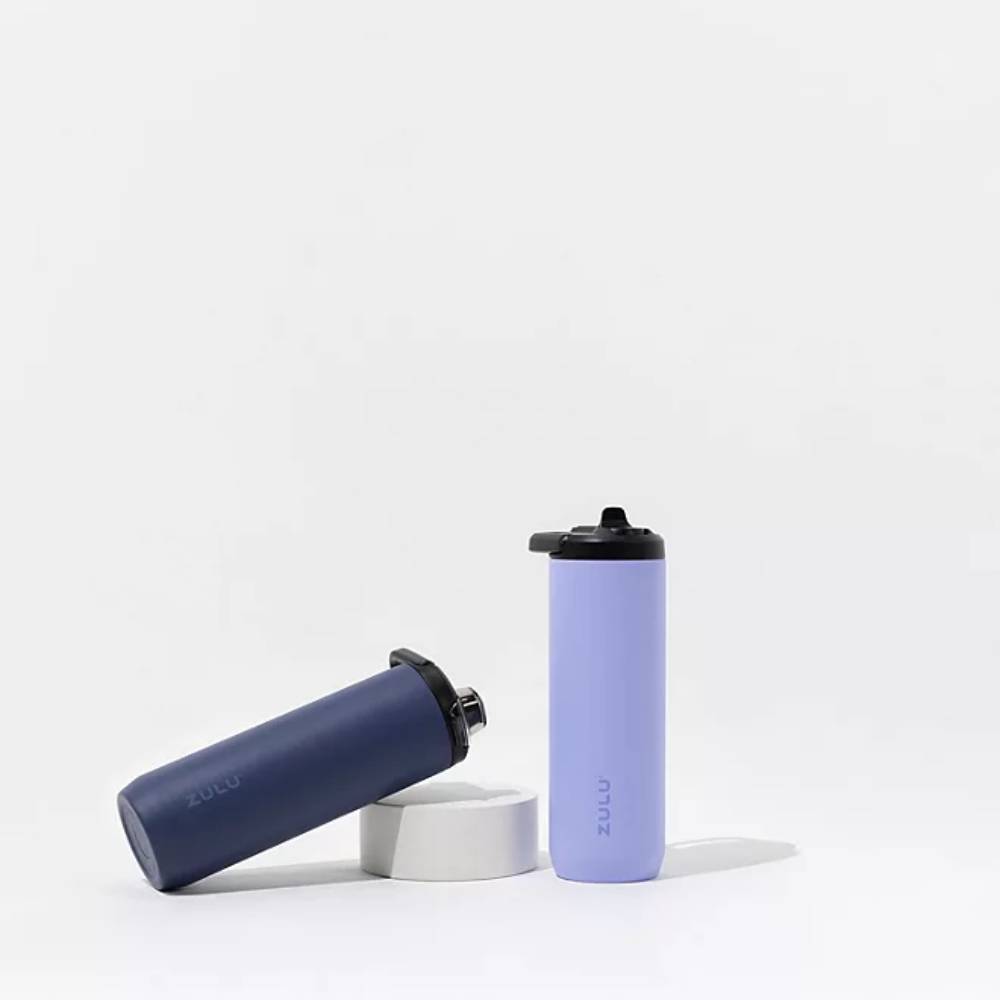 Zulu Base Stainless Steel Water Bottle , Includes 2 Extra Lids, Color Cornflower/Midnight - 24 Oz Each - 2 Pack
