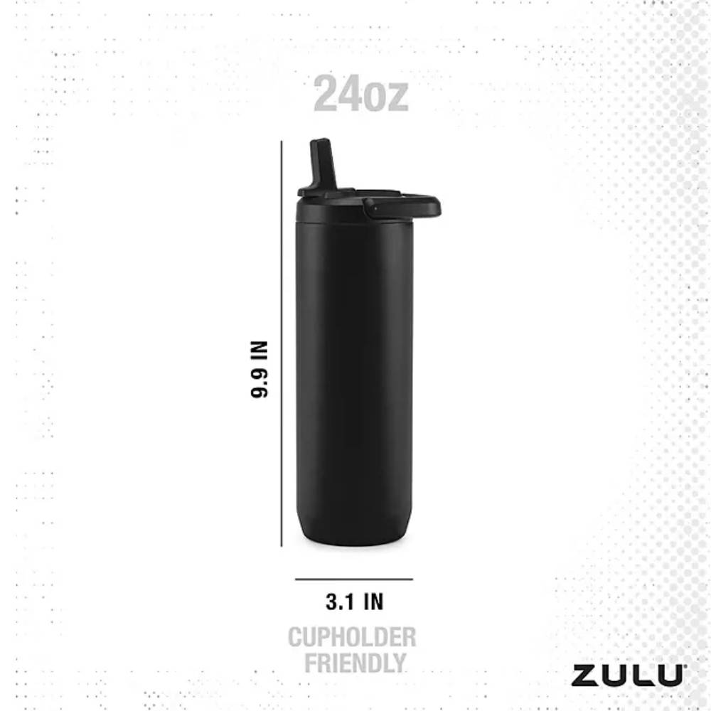 Zulu Base Stainless Steel Water Bottle , Includes 2 Extra Lids, Color Black/White - 24 Oz Each - 2 Pack