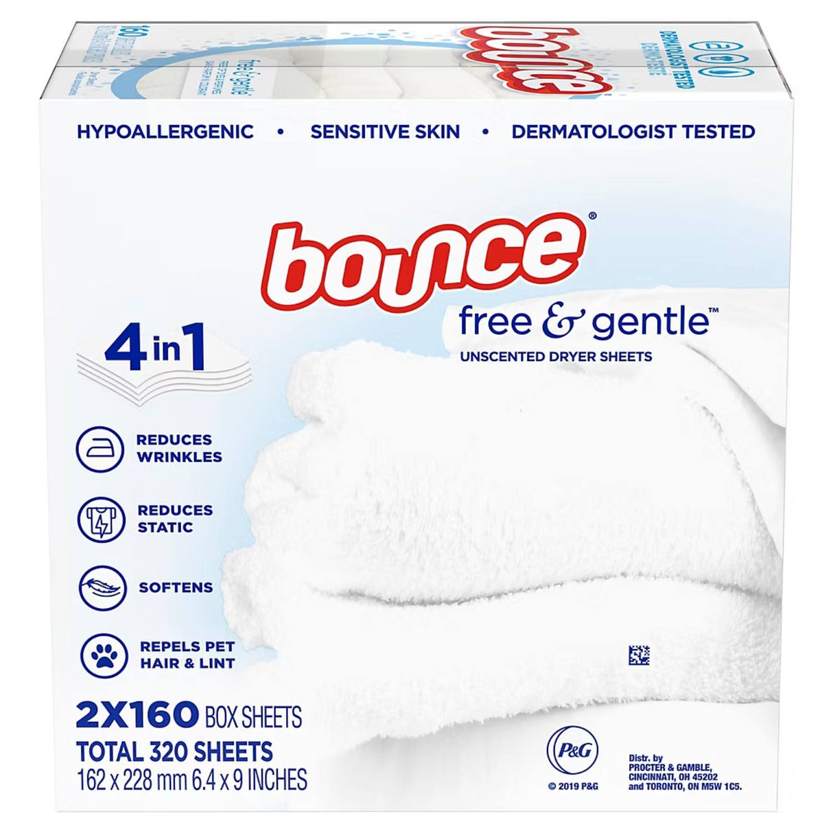 Bounce - Free & Gentle Unscented Dryer Sheets - 320 Count - 5 Pack