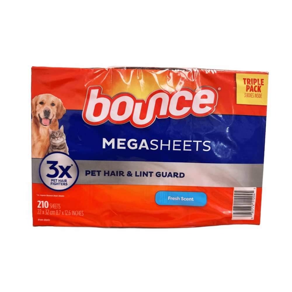Bounce Pet Hair and Lint Guard Mega Dryer Sheets. Fresh Scent - 210 Sheets