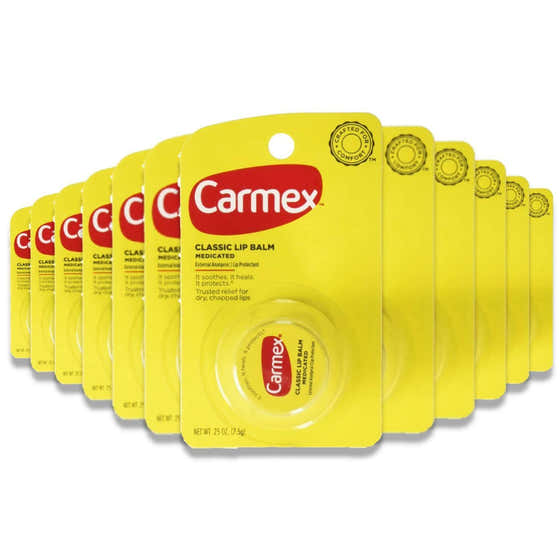 Carmex Classic Medicated Lip Balm - Soothes and Protects Dry Lips, 0.25 oz Jars - 12 Pack - Carmex Classic Lip Balm Medica...
