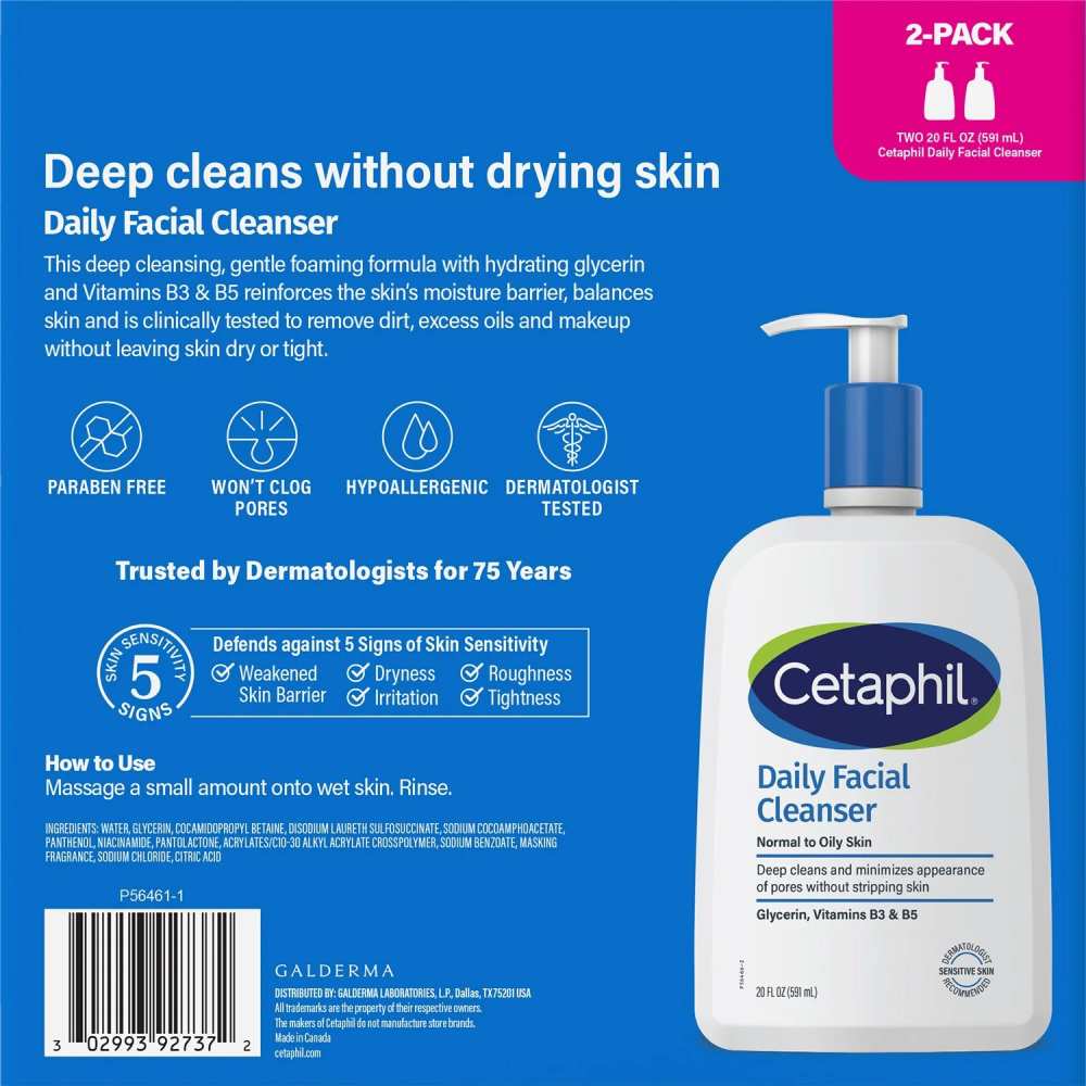 Cetaphil Daily Facial Cleanser - 20 fl Oz - 2 Pack