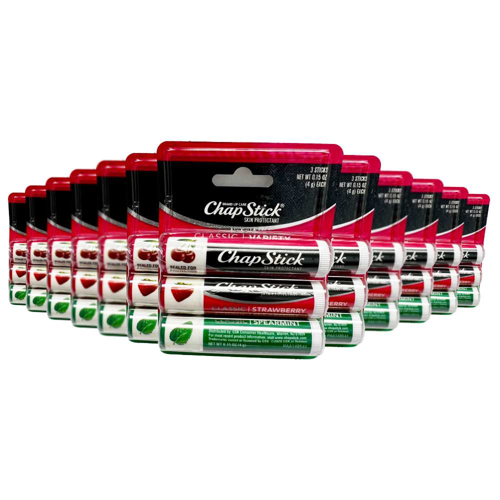 ChapStick - Classic Cherry Spearmint and Strawberry, Lip Balm - 0.15 Oz - 12 Pack