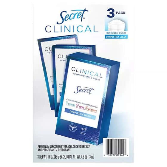 Secret - Clinical Invisible Solid Antiperspirant and Deodorant, Completely Clean - 1.6 Oz - 3 Pack | Secret - Secret