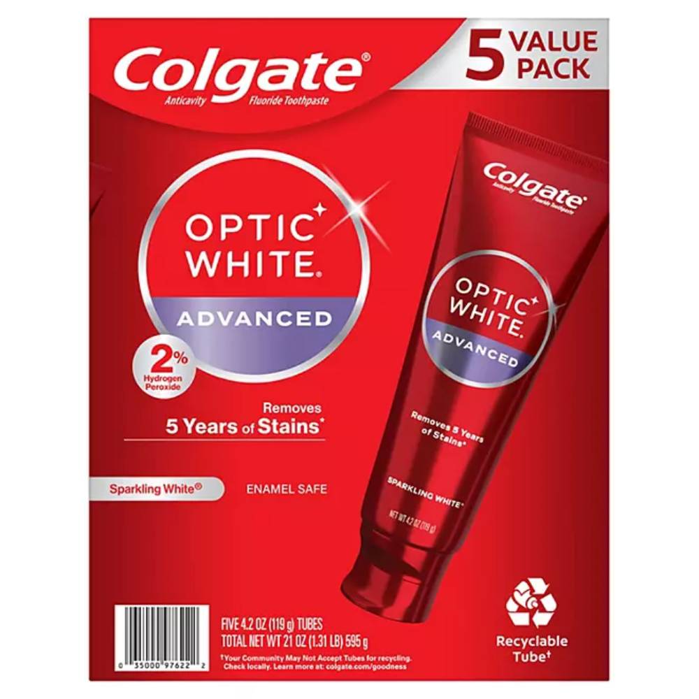 Colgate - Optic White Advanced Teeth Whitening Toothpaste, Sparkling White - 4.2 Oz - 5 Pack