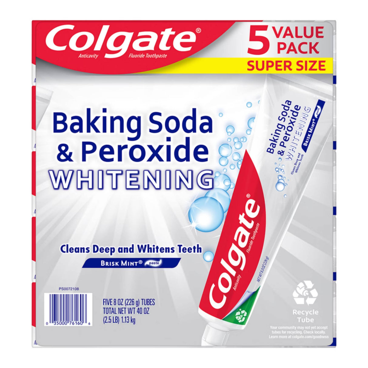 Colgate - Baking Soda & Peroxide Whitening 8oz ea -  5 Value Pack