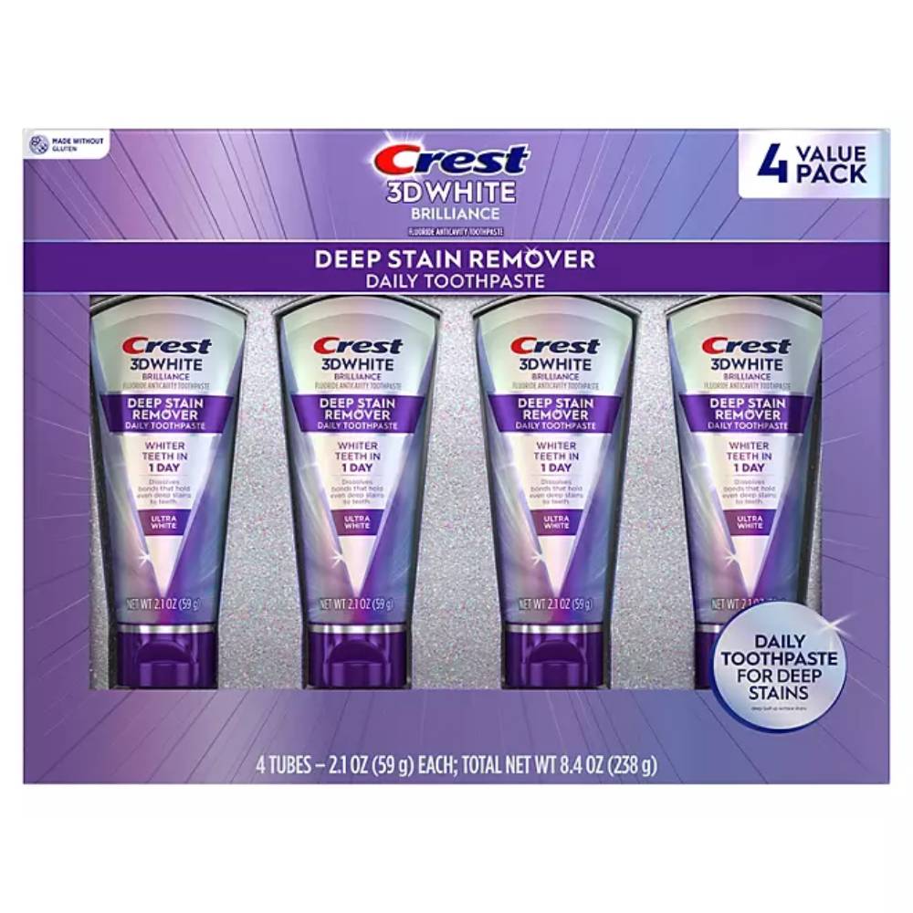 Crest - 3D White Deep Stain Remover Whitening Toothpaste - 2.1 Oz - 4 Pack