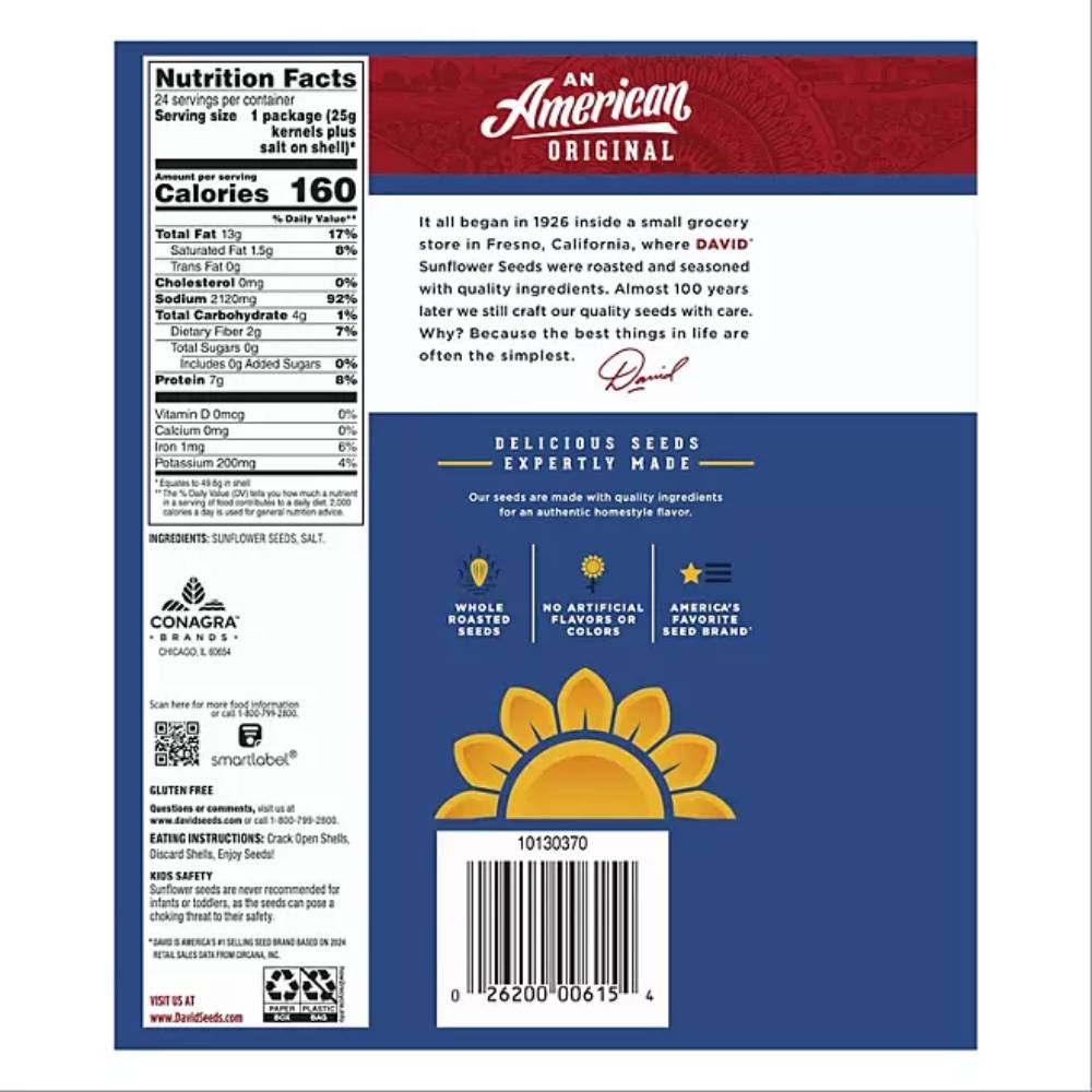 David - Original Sunflower Seeds - 1.75 Oz - 24 Pack