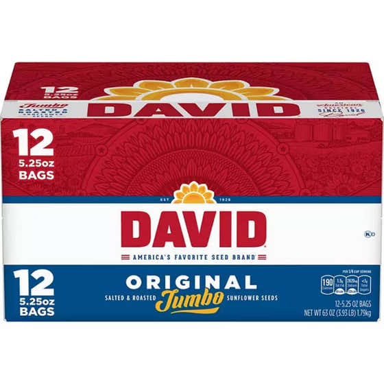 David - Jumbo Sunflower Seeds - 5.25 Oz - 12 Pack | Sams - Grocery Wholesale