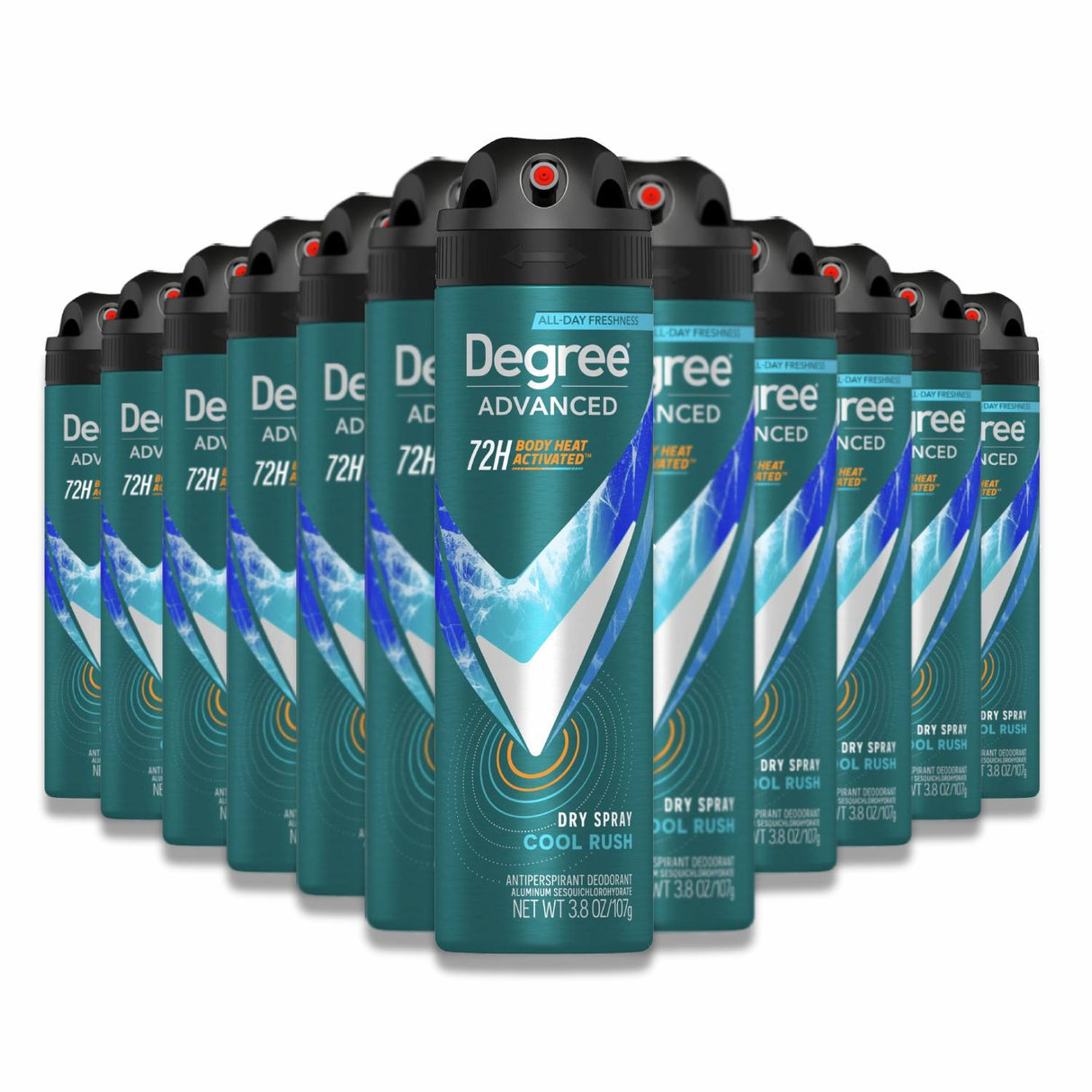 Degree Men Cool Rush MotionSense 72h Antiperspirant Deodorant Dry Spray, 3.8 Oz - 12 Pack