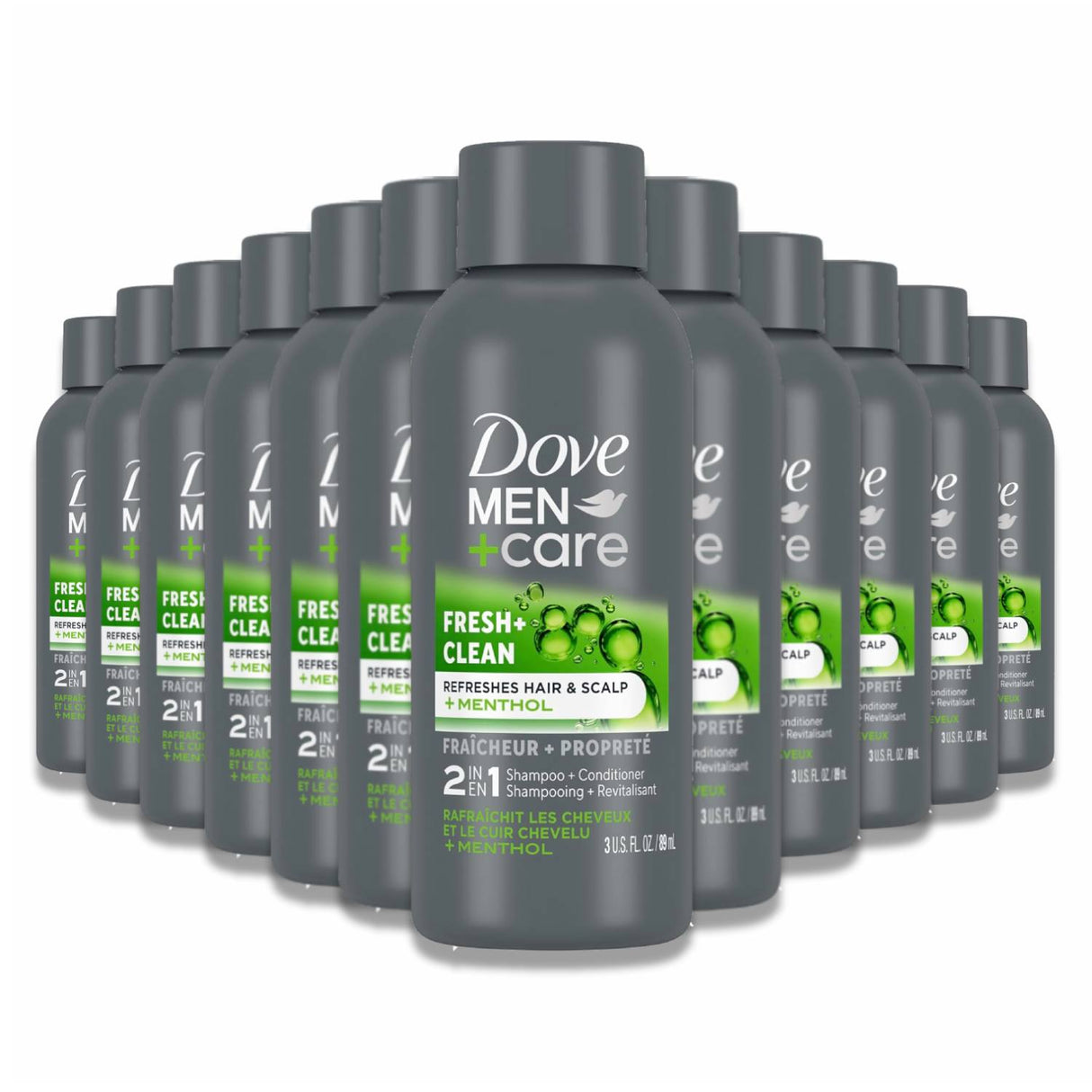 Dove Men Care - Fresh and Clean 2-in-1 Shampoo + Conditioner - 3 Oz - 12 Pack - Travel Size -