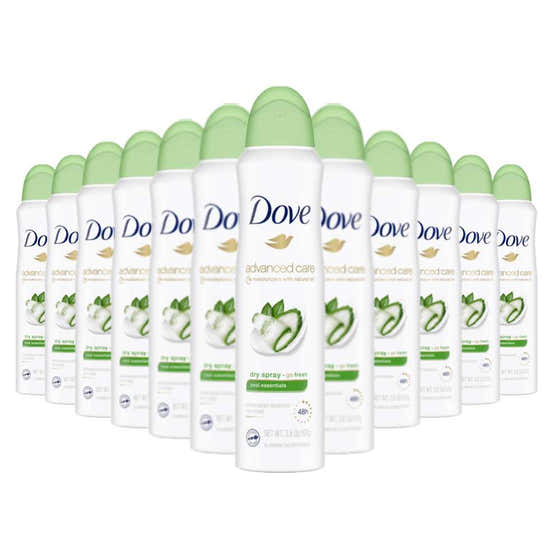 Dove - Advanced Care, 48h Dry Spray Antiperspirant Deodorant, Cool Essentials - 3.8 Oz - 12 Pack | Dove - Deodorant Wholesale
