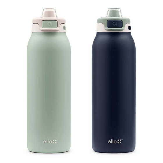 Ello Pop & Fill - Stainless Steel Water Bottle with QuickFill Technology - Eucalyptus / Sea Glass - 32 Oz - 2 Pack | E...