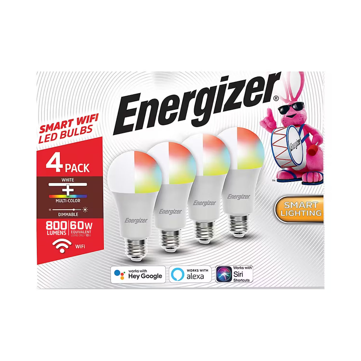 Energizer Connect Smart Wi-Fi LED Bulbs, 800 Lumens, Multi-Color + White Settings – 4 Pack
