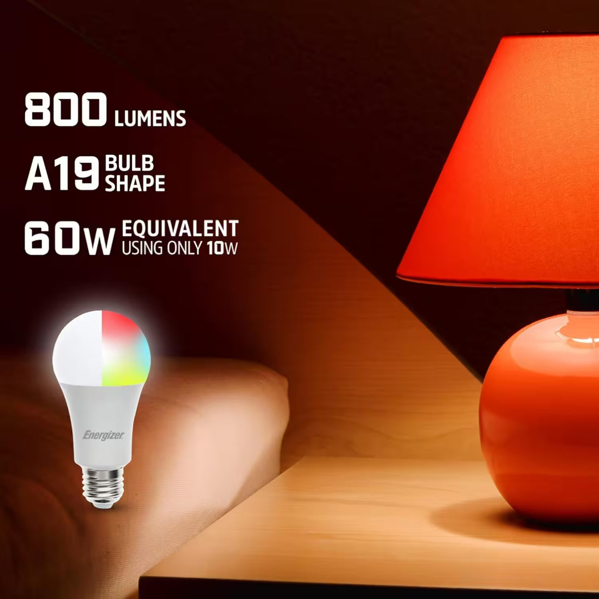 Energizer Connect Smart Wi-Fi LED Bulbs, 800 Lumens, Multi-Color + White Settings – 4 Pack