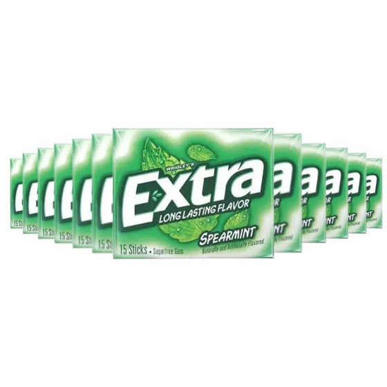 Extra - Sugar Free Gum, Spearmint - 10 Pack, (15 Sticks Each) - 12 Pack | Extra - Candy & Chocolate Wholesale
