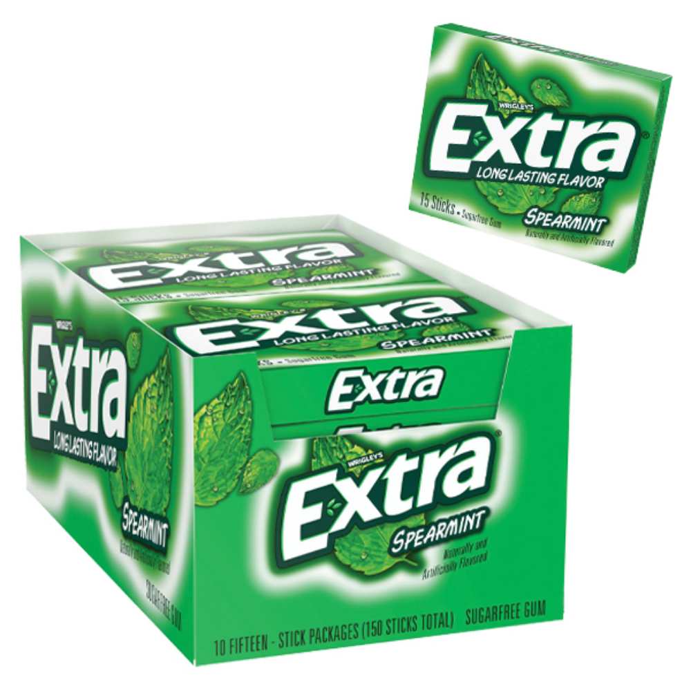 Extra - Sugar Free Gum, Spearmint - 10 Pack, (15 Sticks Each)