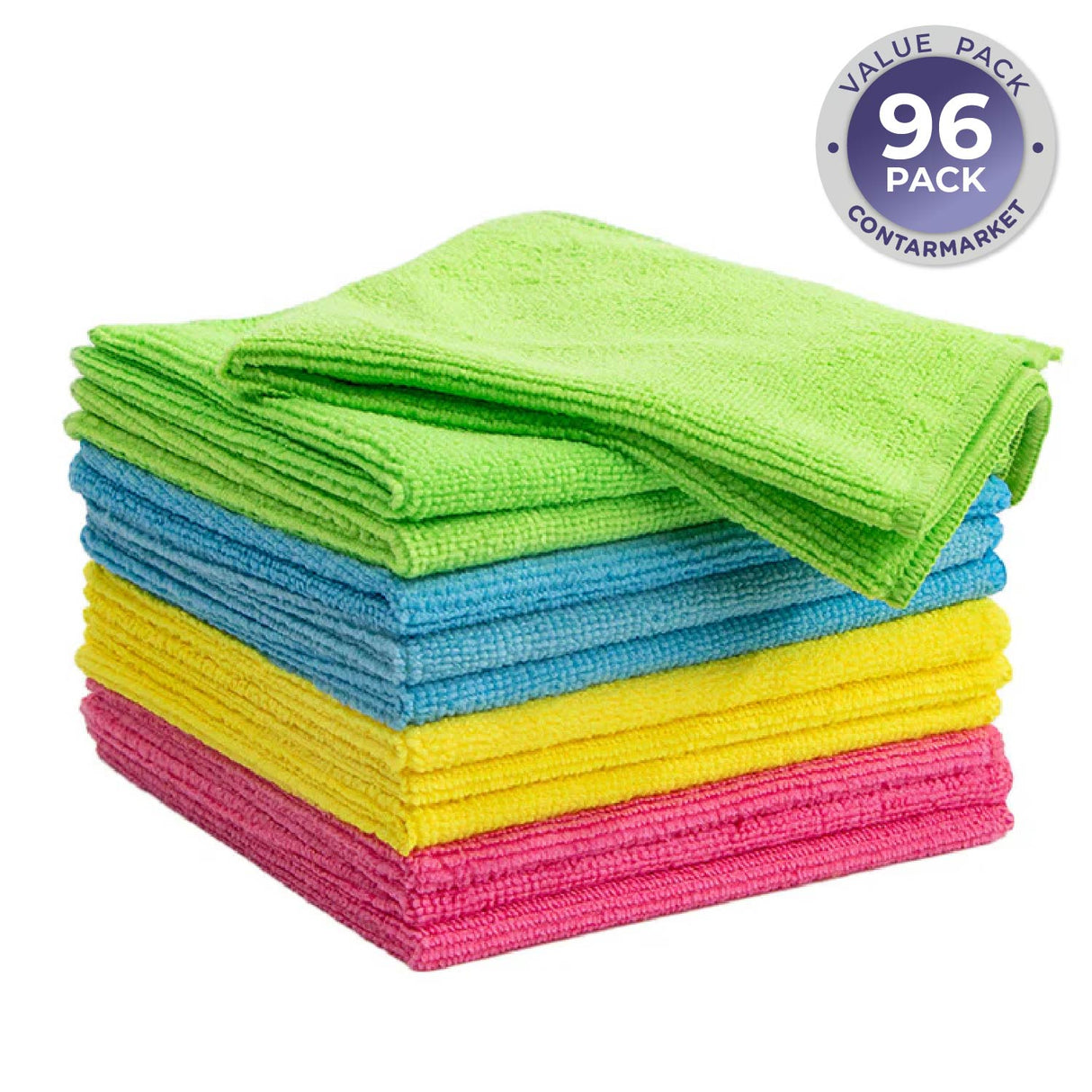 Microfiber Cleaning Towels, 4 Colors - 96 Pack