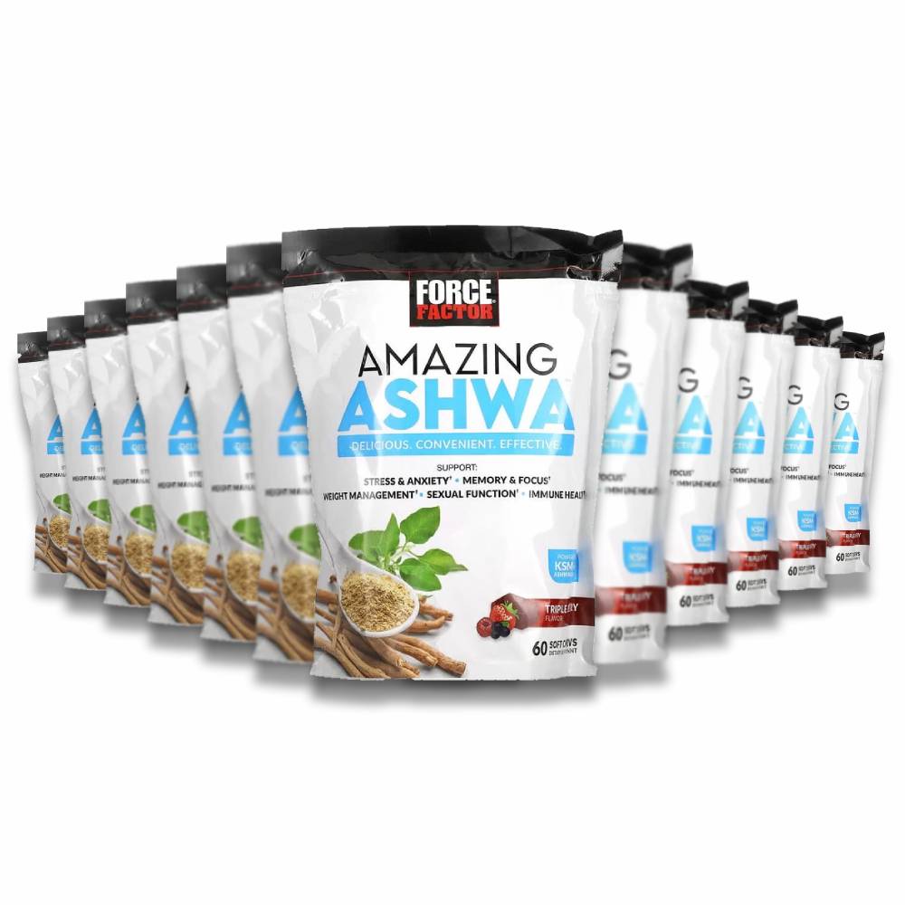 Force Factor - Amazing Ashwa, Triple Berry, Ashwaganda Supplement - 60 Soft Chews - 12 Pack