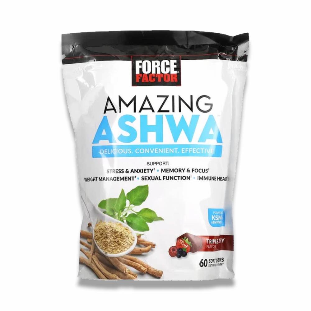 Force Factor - Amazing Ashwa, Triple Berry, Ashwaganda Supplement - 60 Soft Chews - 12 Pack