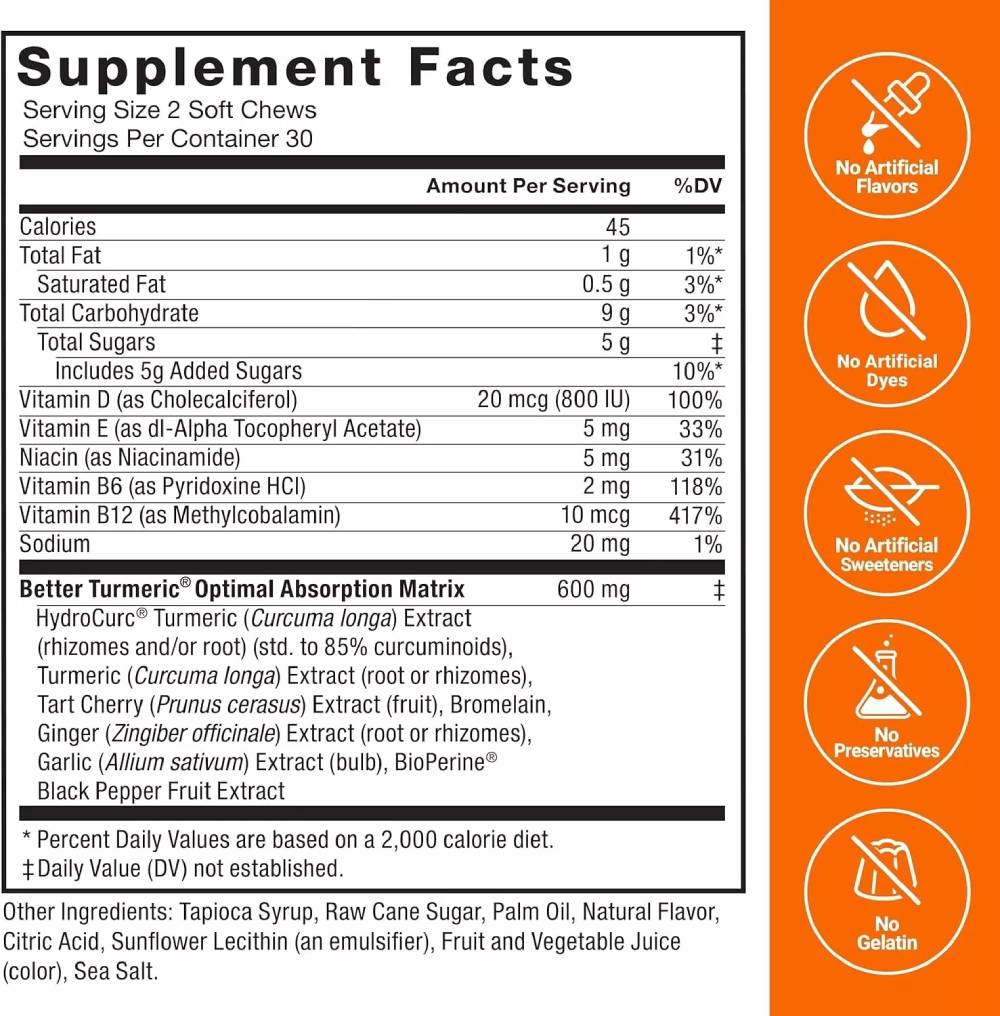 Force Factor - Better Turmeric, Extra Strength Curcumin Fruit Splash - 60 Soft Chews - 12 Pack
