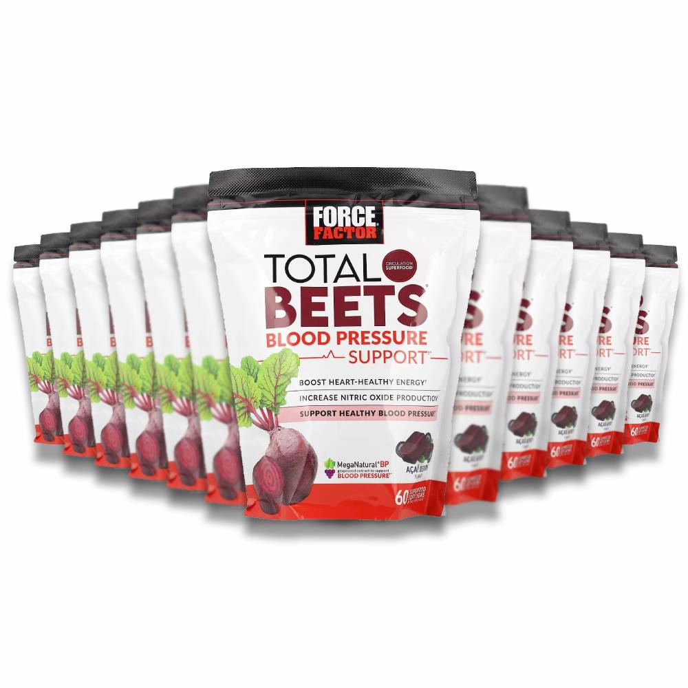 Force Factor - Total Beets, Blood Pressure Support, Acai Berry - 60 Soft Chews - 12 Pack