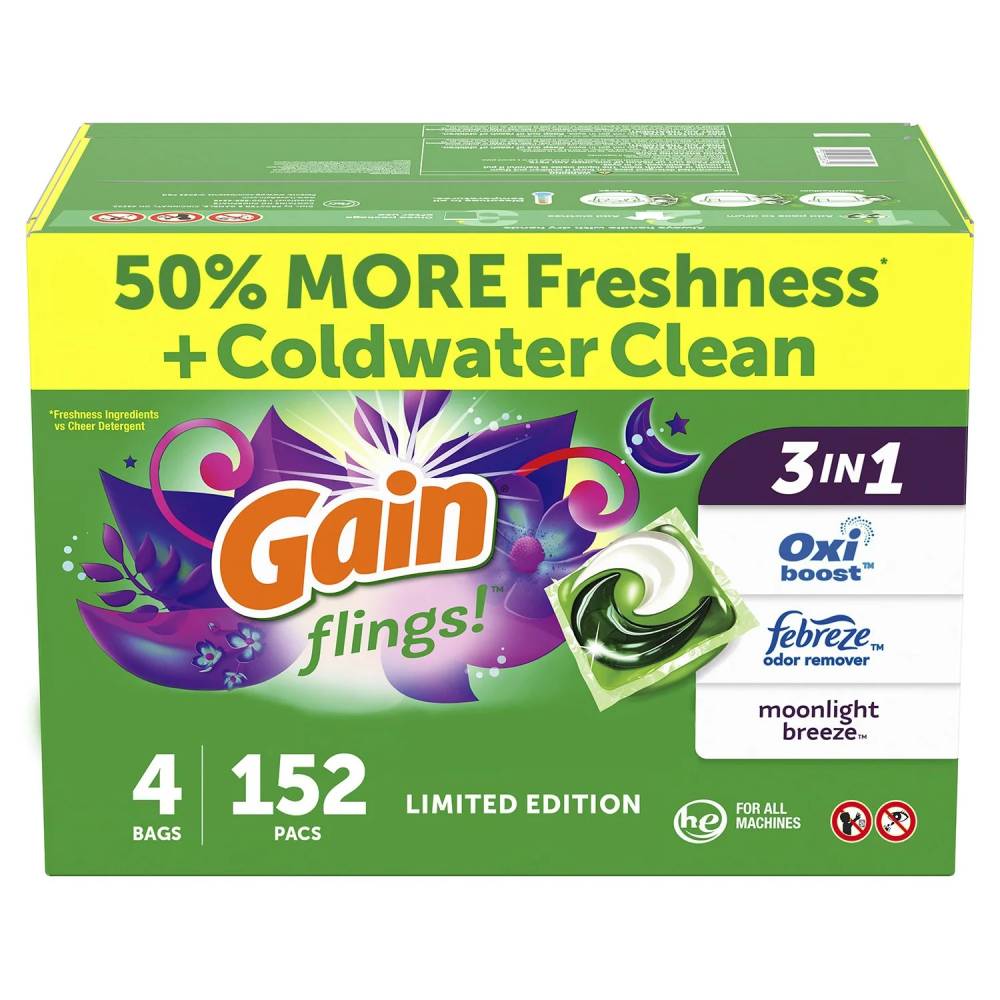 Gain Flings! Laundry Detergent Pacs, Moonlight Breeze - 152 Count