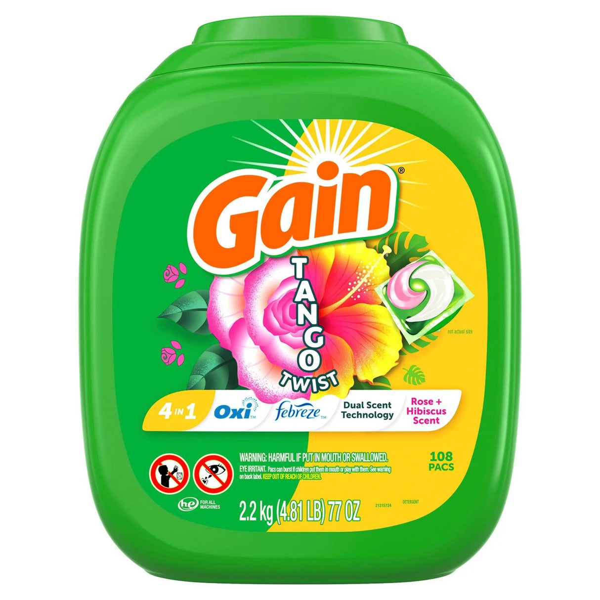 Gain - Flings Tango Twist Laundry Detergent Pacs, Rose + Hibiscus Scent - 108 Count