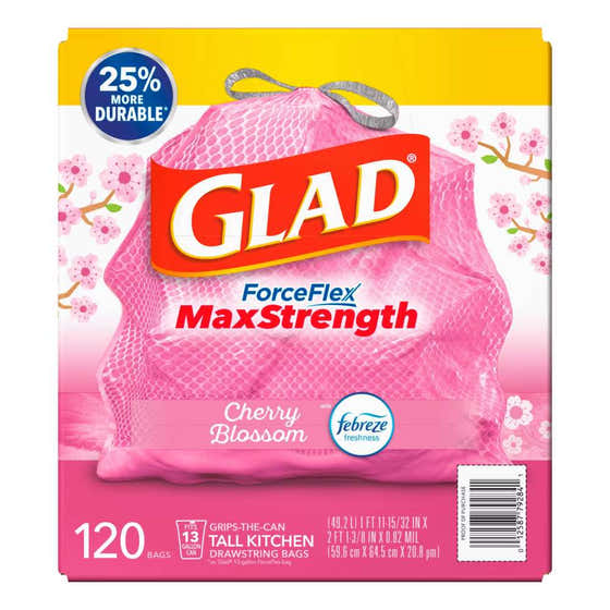 Glad ForceFlex MaxStrength Tall Trash Bags - Cherry Blossom with Febreze Freshness, 120 ct / 13 gal | Glad - Paper Products